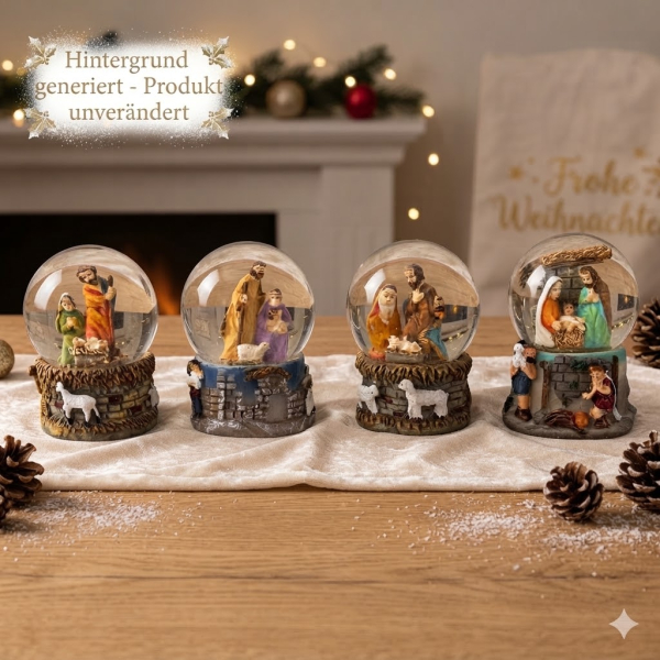 4er Set Stimmungsvolle Schneekugeln heilige Famile ca. 6 cm - Dekoration